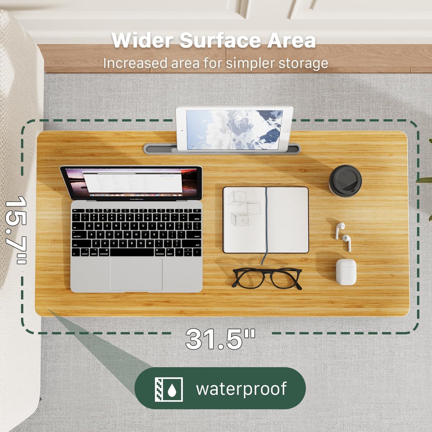 Mobile Standing Desk, Pneumatic Adjustable Rolling Desk(31.5 Inches), Portable Laptop Desk with Wheels, Overbed Bedside Table Laptop Table for Couch, Home, Office, Oak