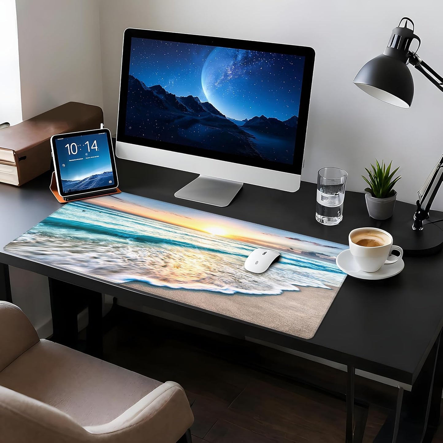 Mouse Pad with Beach View – Sunrise Scenery Desk Pad – Portable Computer Mousepad – Gaming, Office, Waterproof, Non-Slip, Stitched Edges 35.5 x 15.7inches x 3mm