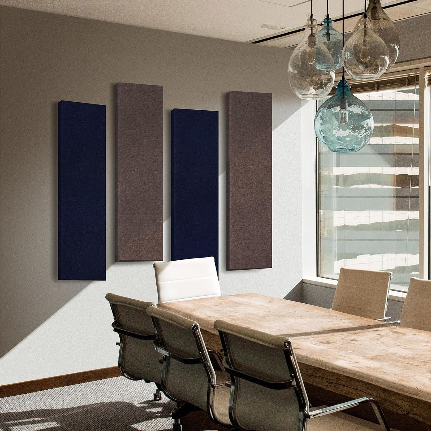 UMIACOUSTICS 2 PCS Fiberglass Acoustic Panels, 48x12x2 Inches Sound Absorbing Panels, Self-adhesive Sound Proof Panels for Studios, Office, Home Theater.Deep Blue