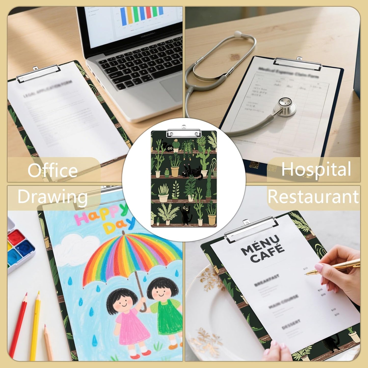 Cactus Plastic Clipboards,Decorative Black Cat Plastic Acrylic Clipboard for Teacher Social Worker Students Office Supplies 8 * 12