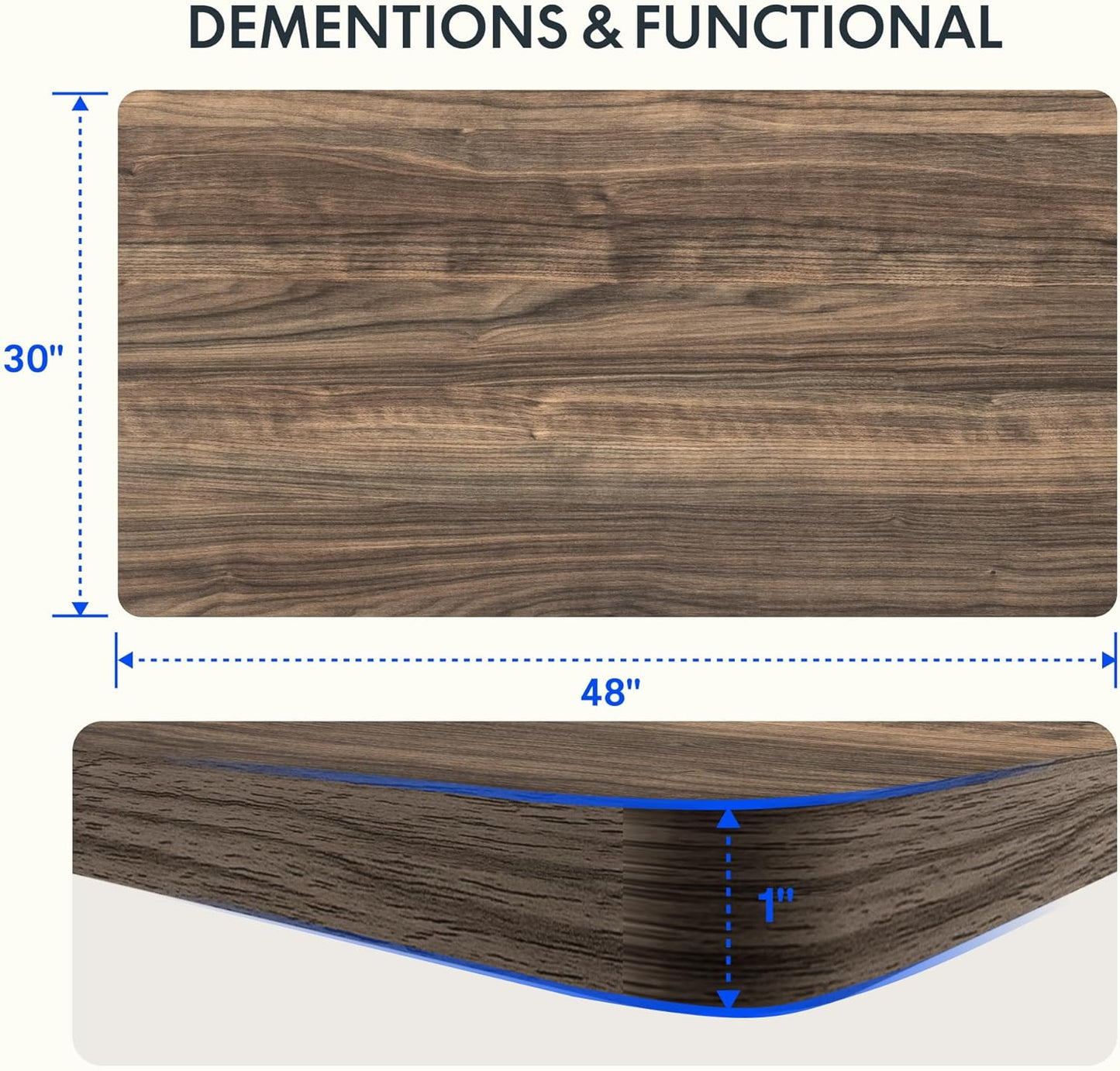FLEXISPOT EN2 Whole-Piece Standing Desk with Clamp Power Strip, 48 x 30 Electric Stand Up Height Adjustable Desk with Cable Management (Black Frame + 48" Black Walnut Desktop, 2 Packages)