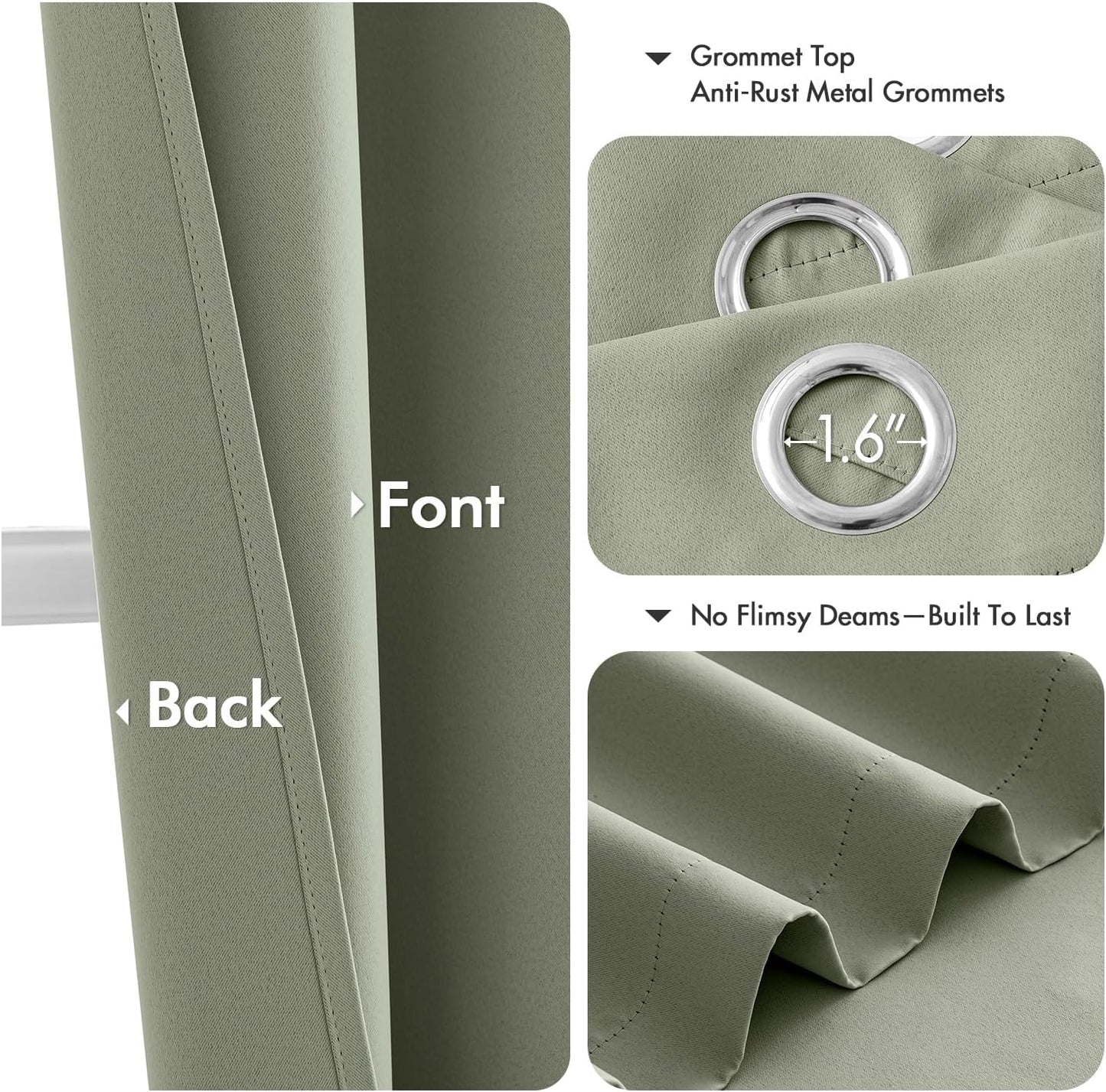 MIULEE Sage Green Blackout Curtains for Bedroom Living Room 90 Inches Long 2 Panels, Thermal Insulated Room Darkening Drapes Solid Grommet Top Noise Reducing Light Green Window Treatments 40x90 Inch