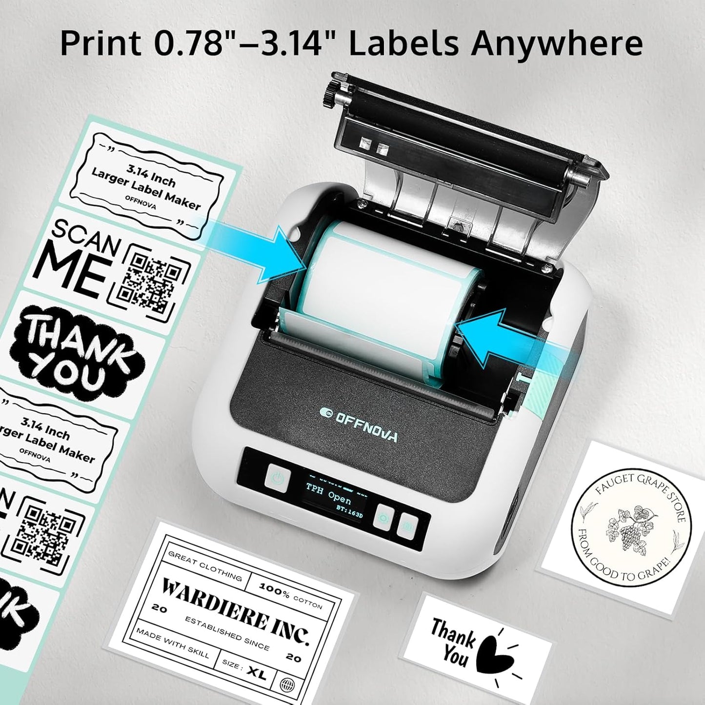 OFFNOVA Label Maker, 3-Inch Barcode Label Printer, Bluetooth Thermal Label Printer for Address, Shipping, Product Tags, Home, School & Office, Sticker Printer for Phones & PC with 1 Tape