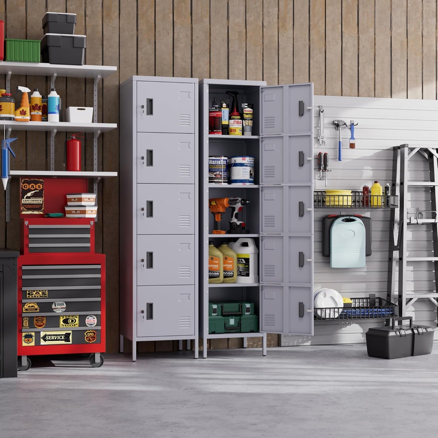 Metal Locker with Lock and Ventilation Holes,Metal Storage Locker with Business Card Slof for Home,Gym,Garage,School,Office,66" H x 15.8" W x 15.8" D Assembly Required,Dark Grey