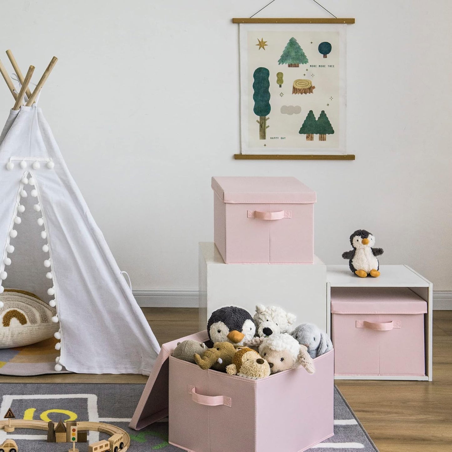 GRANNY SAYS Storage Bins Fabric, Large Storage Bins with Lids, Collapsible Storage Box Closet Shelf, Decorative Storage Baskets for Organizing Bedroom Dorm Nursery, Pink, 3-Pack