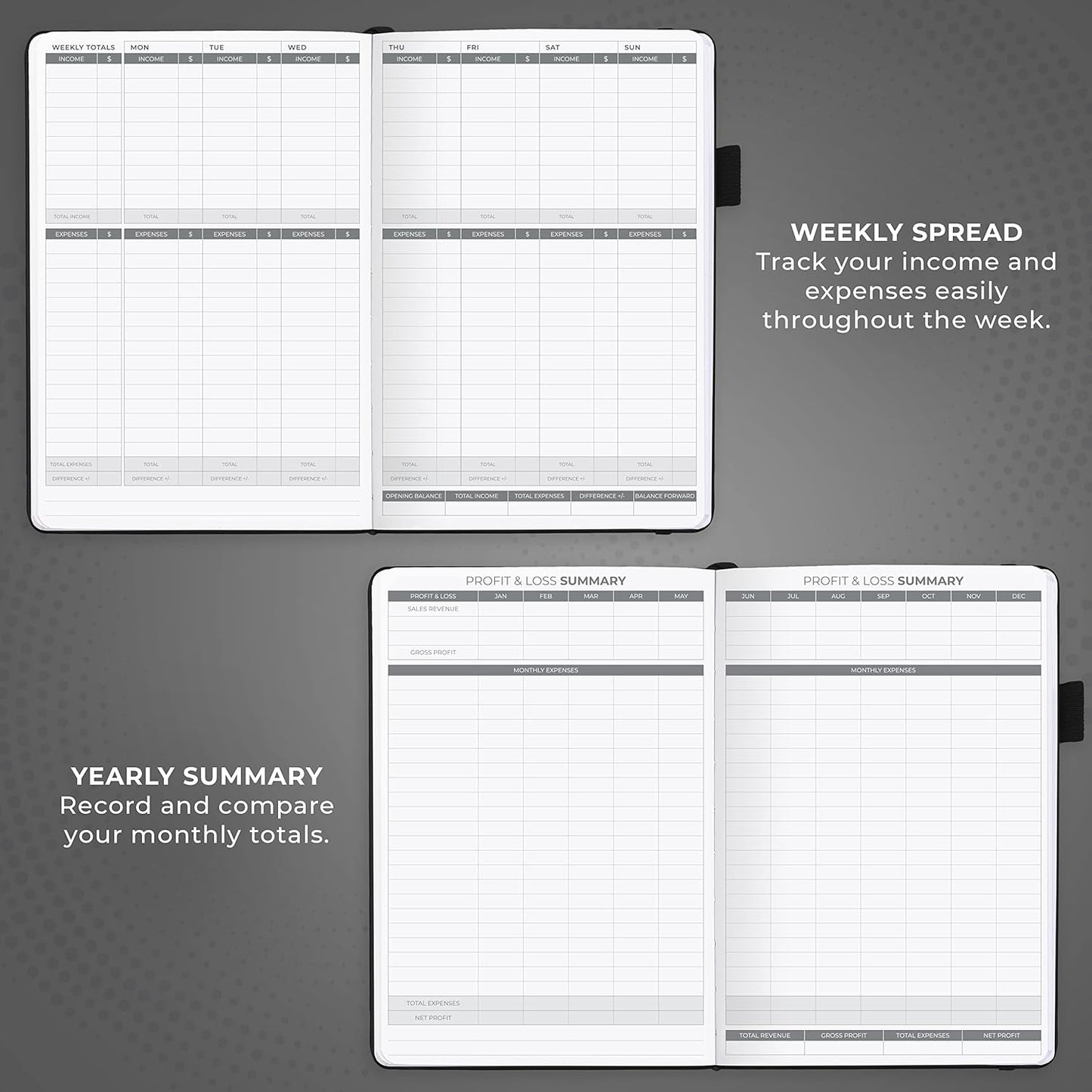 Clever Fox Income & Expense Tracker – Accounting & Bookkeeping Ledger Book for Small Business – 1-Year Record Notebook, A5 (Black)