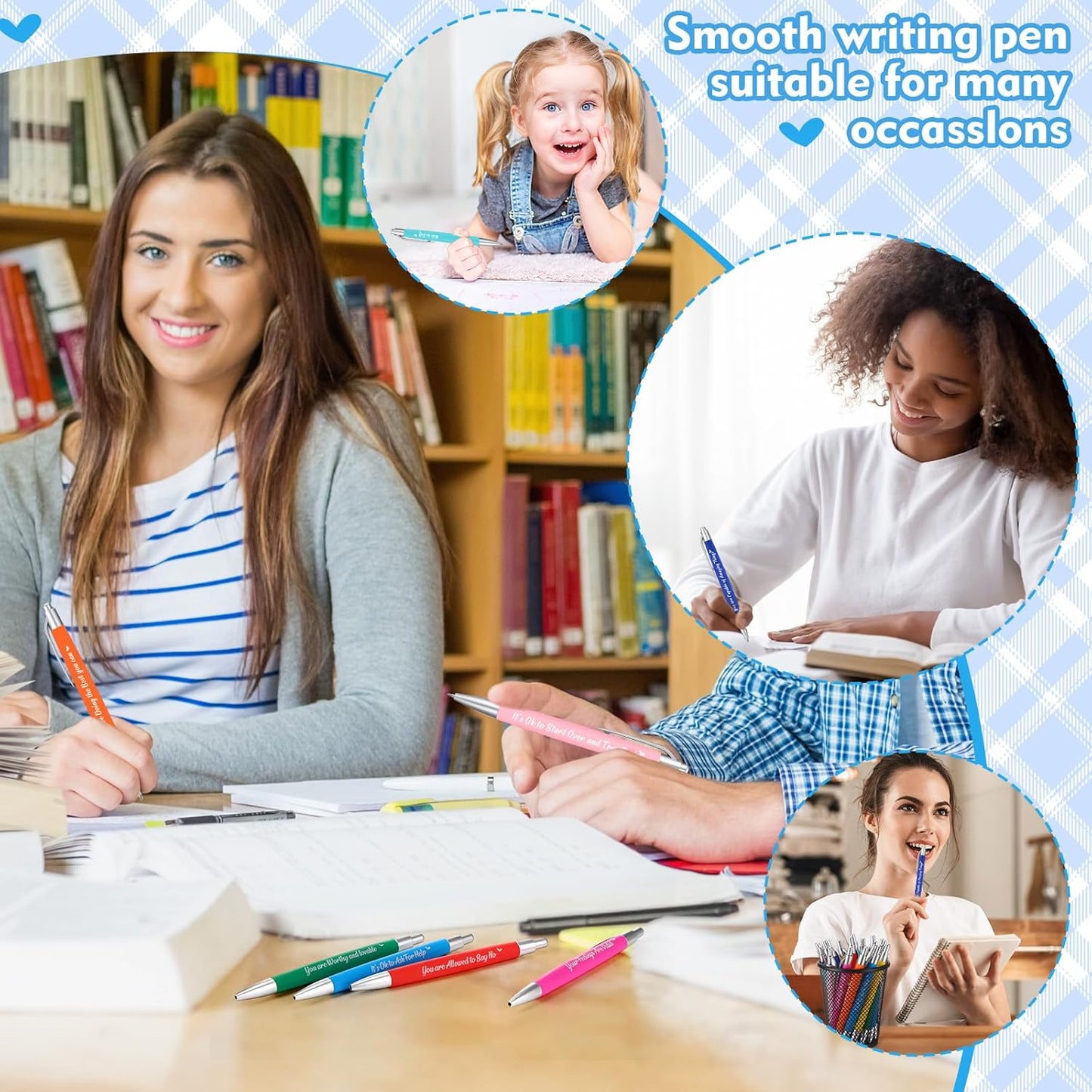 Yeaqee 100 Pcs Inspirational Pens Employee Appreciation Back to School Gifts Motivational Thank You Metal Greeting Quote Ballpoint Pen for Coworker Teacher(Multicolored,Mental Health Reminders)