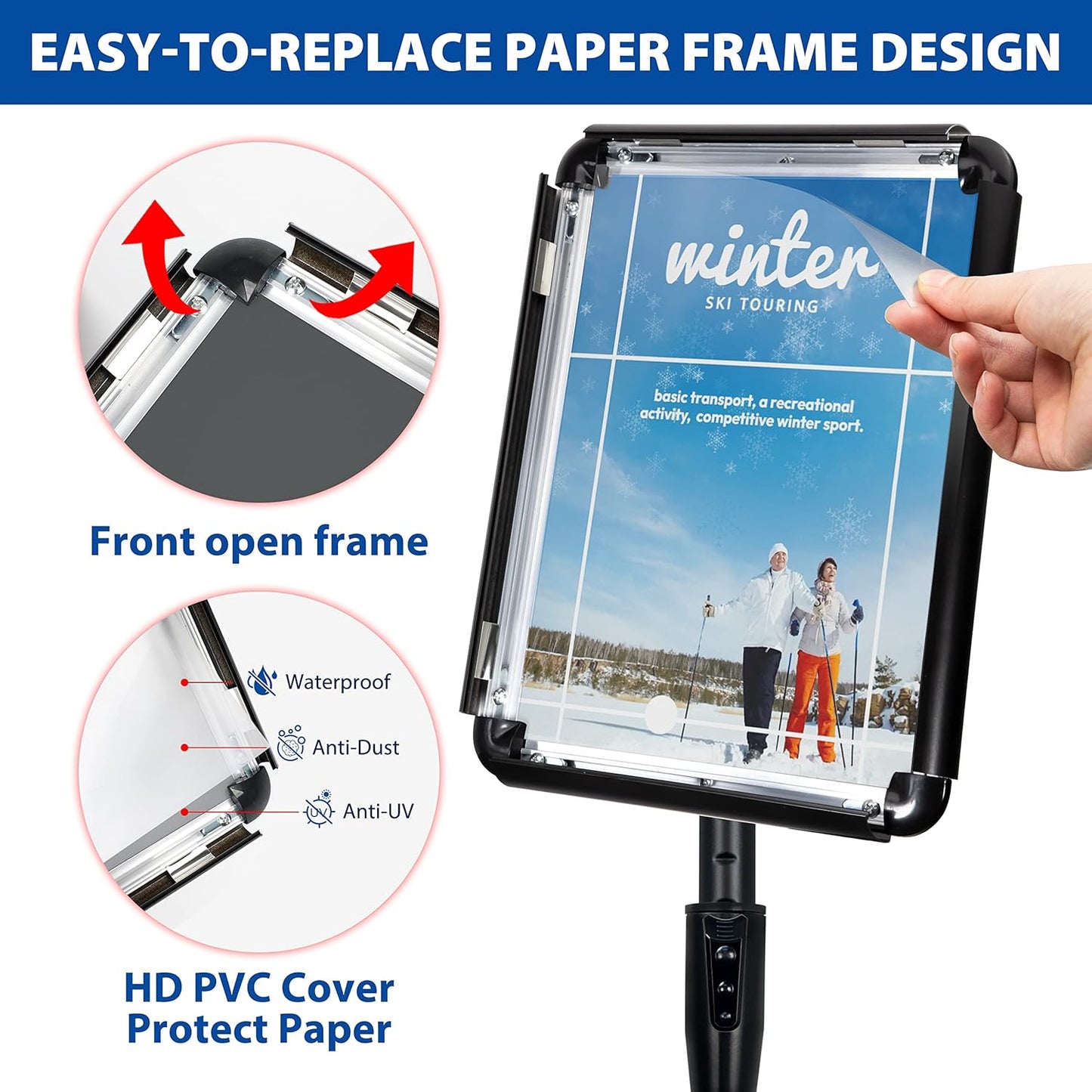 6-Packs Sign Holder Stand for Display 11x17 Inch - Adjustable Floor Standing Sign Holder - Pedestal Poster Stand with Vertical & Horizontal View, Indoor/Outdoor Business & Store Signage(Black)