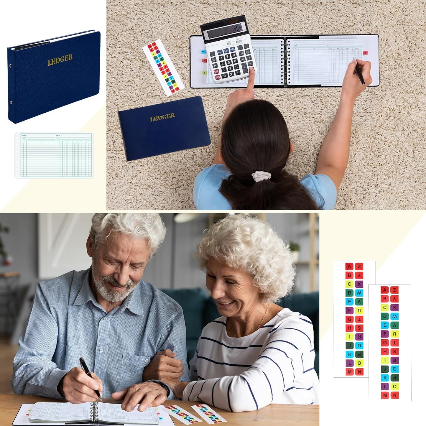 Ring Ledger Binder with 200 Pcs 5"x8.5" Ledger Sheets Small Index Tabs for Bookkeeping Accounting Business with Debit Credit Balance Columns(Blue Cover, White Sheets)