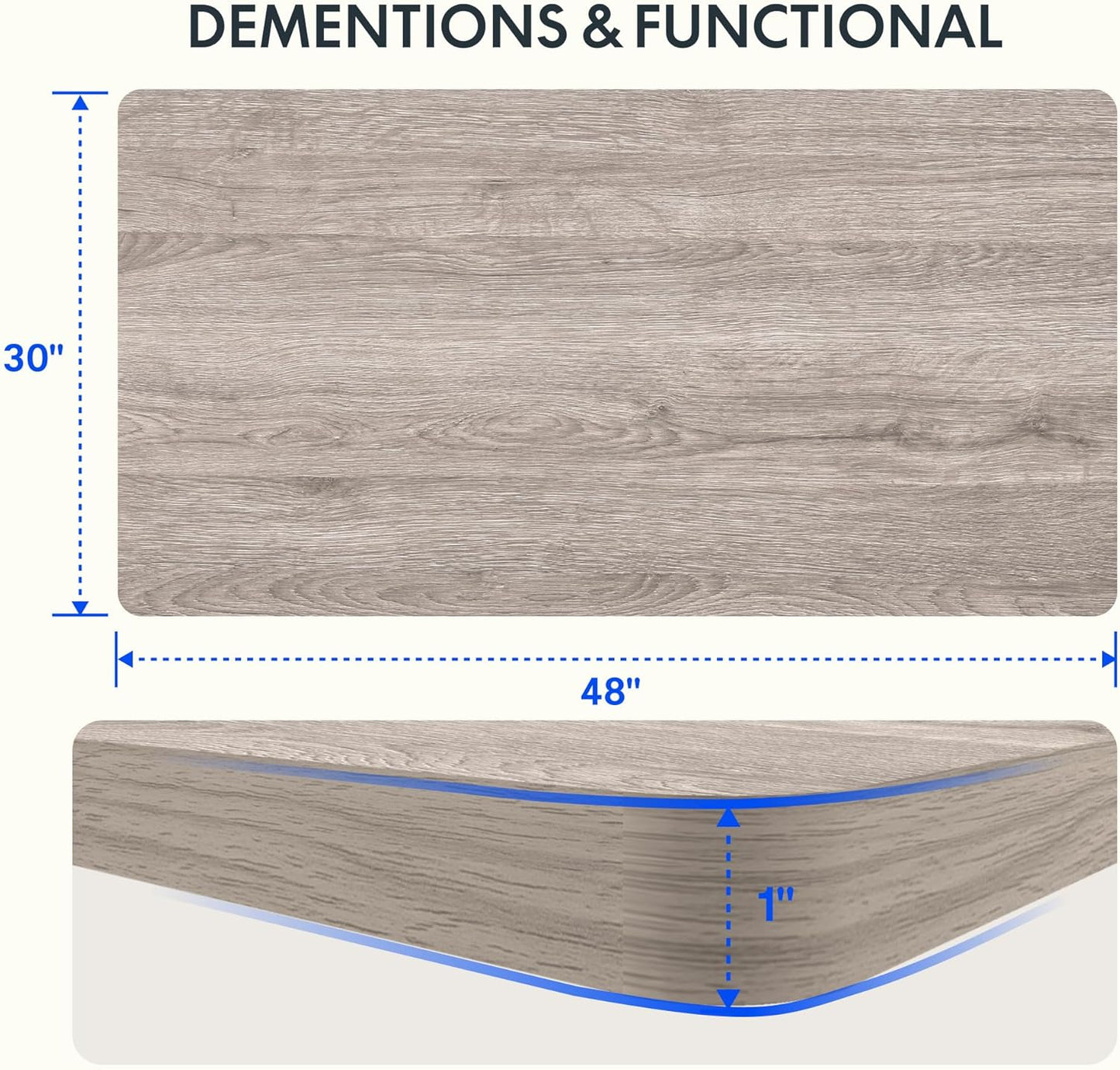 FLEXISPOT EN2 Whole-Piece Standing Desk with Clamp Power Strip, 48 x 30 Electric Stand Up Height Adjustable Desk with Cable Management (Gray Frame + 48" Gray Wood Grain Desktop, 2 Packages)
