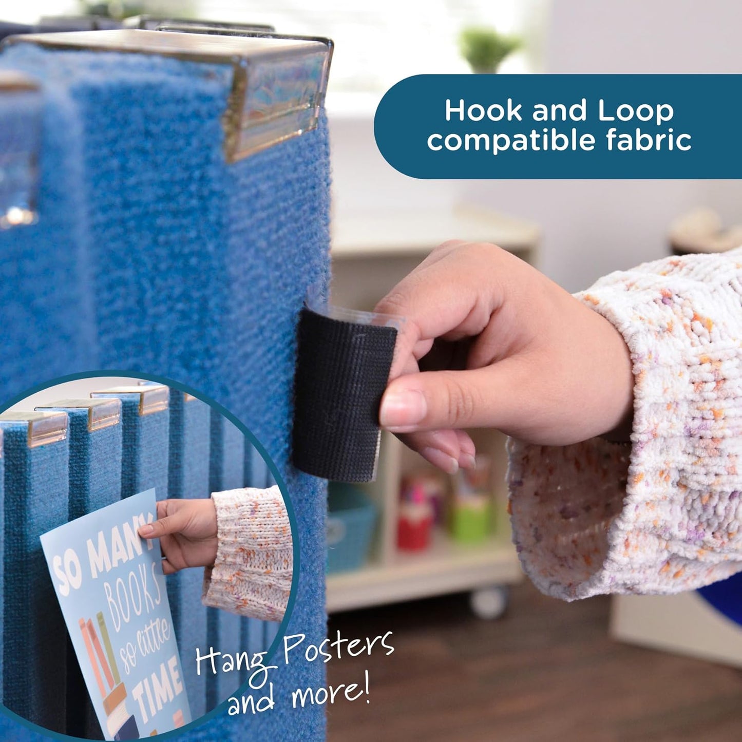 Children’s Factory 48" x 10' Quiet Divider With Sound Dampening Panels, Freestanding Room Divider Wall, Blueberry