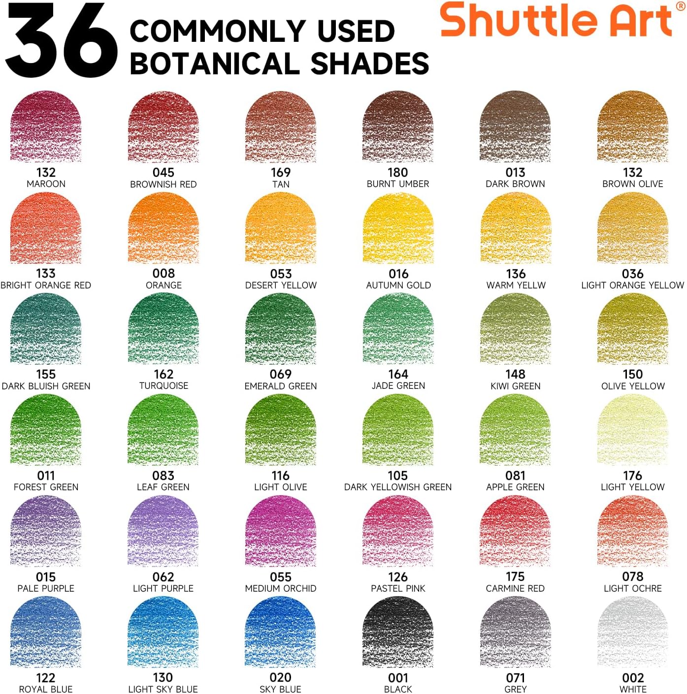 Shuttle Art 36 Colored Pencils, Botanical Themed Colored Pencils for Adult, Soft Core Color Pencils, Coloring Pencils for Adults Kids Artists Beginners Drawing Coloring Sketching