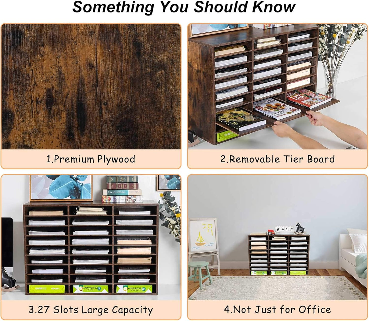 TQVAI Wood Adjustable Literature Organizer Desktop File Sorter Mail Center Paper Storage Cabinet Home & Office Mailbox School Classroom Keepers, 27 Slots Compartments, Archaize