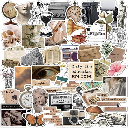 Maxleaf Old Times Vintage Stickers Scrapbook Supplies, Maxeaf 50PCS Nostalgia Retro Stickers for Planner Scrapbooking Laptops Art Journaling Gift Wrapping