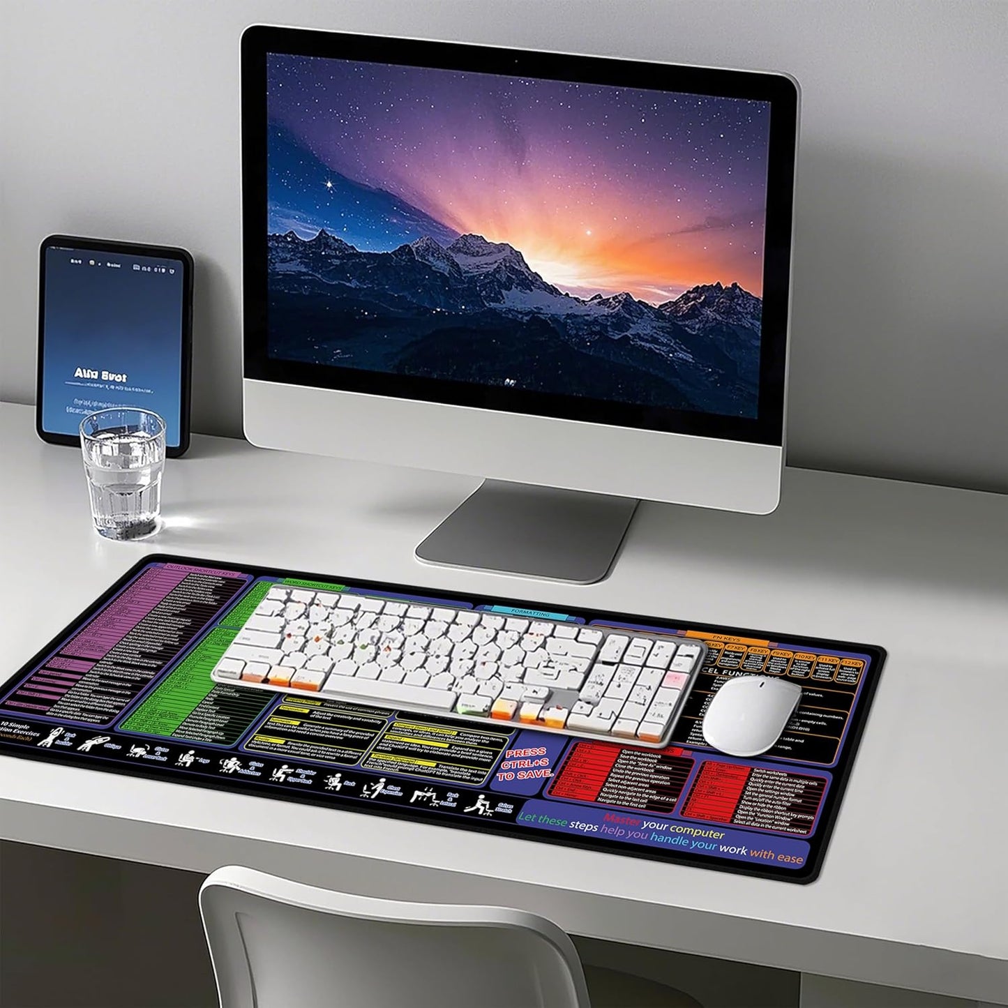 All-in-One Office & Gaming Mouse Pad: Excel/Word/Power Point Mouse pad - XL Waterproof, Non-Slip Desk Mat with Stitched Edges 31.5 x 11.8inches x 3mm