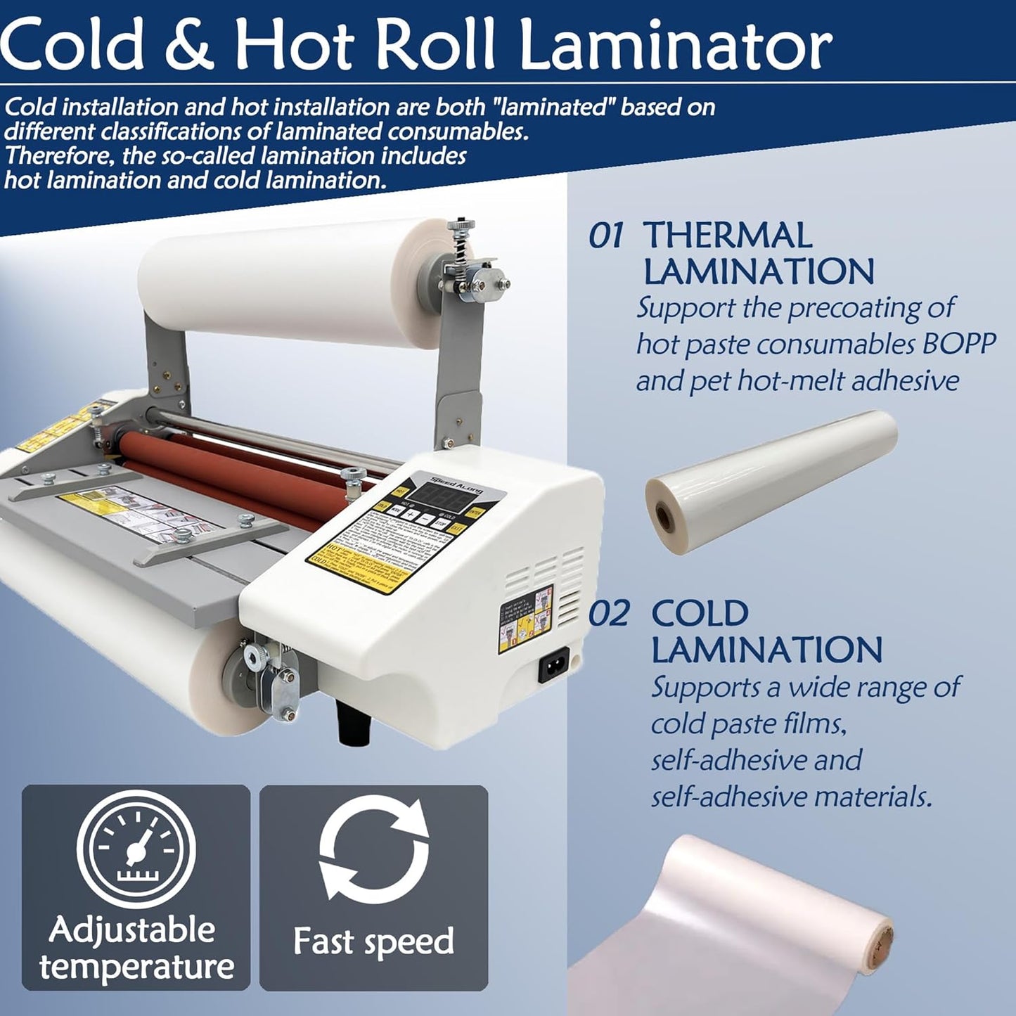 Updated Hot Cold Roll Laminator 17.32"/A2+ Digital Thermal Laminating Machine Single/Dual Sides Lamination for Printing Shops, Advertising Company