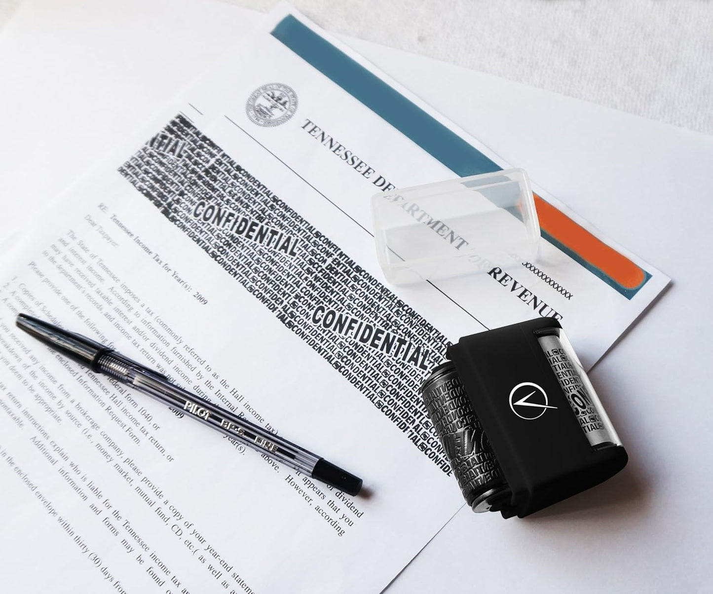 Vantamo Identity Theft Protection Roller Stamp for Hiding Sensitive Information, Wide Confidential Stamp with 3 Ink Refill, Security Stamp Roller for Identity Theft Prevention, Classy Black