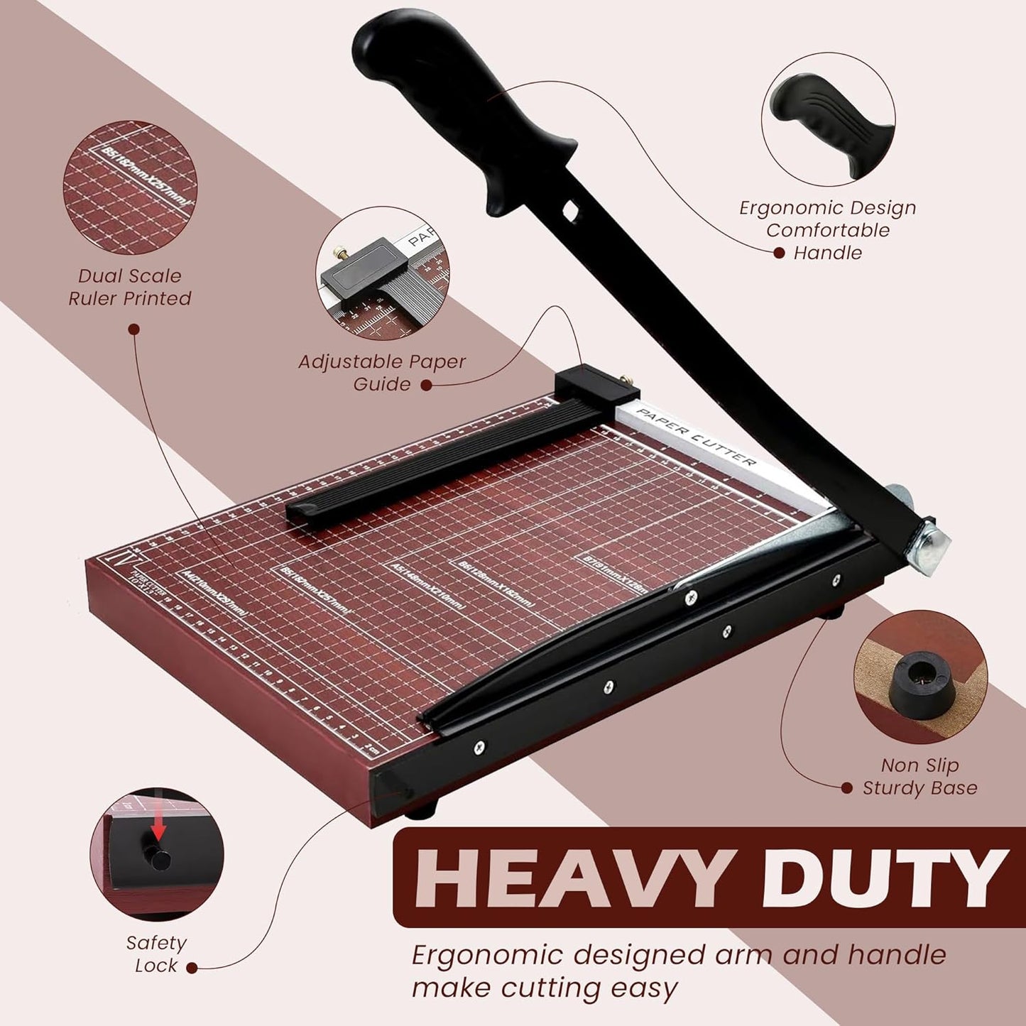 Guillotine Paper Cutter Heavy Duty, 18" Cut Length Paper Trimmer Cuts 12 Sheets, Accurate & Safe Paper Slicer Cutter for Cardstock, Photos, Crafts, Office, Home & Classroom