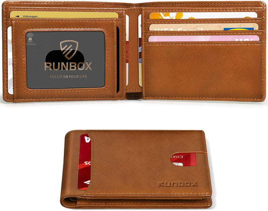 RUNBOX Novelty Wallet for Men Slim 11 Credit Card Holder Slots Leather RFID Blocking Small Thin Men's Wallet Bifold Minimalist Front Pocket Large Capacity Gift Box