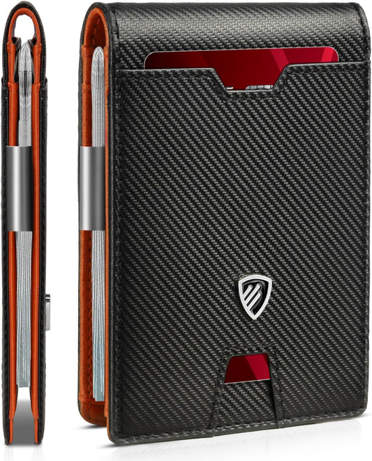 RUNBOX Mens Slim Wallet with Money Clip RFID Blocking Bifold Credit Card Holder for Men with Gift Box