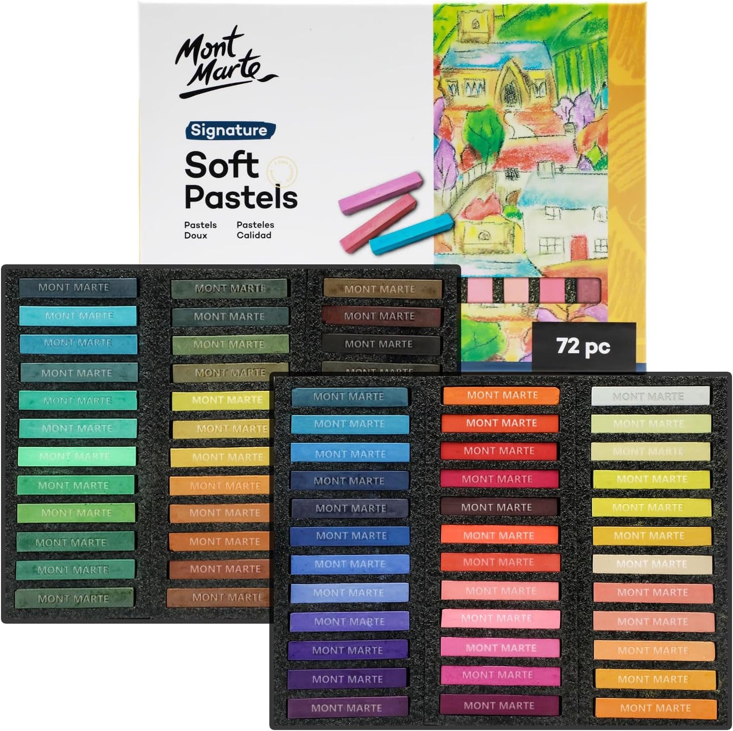 Mont Marte Soft Pastels Signature 72pc, Set of 72 Assorted Colored Pastel Sticks, Vibrant and Blendable, Ideal for Art, Craft, Drawing, Sketching