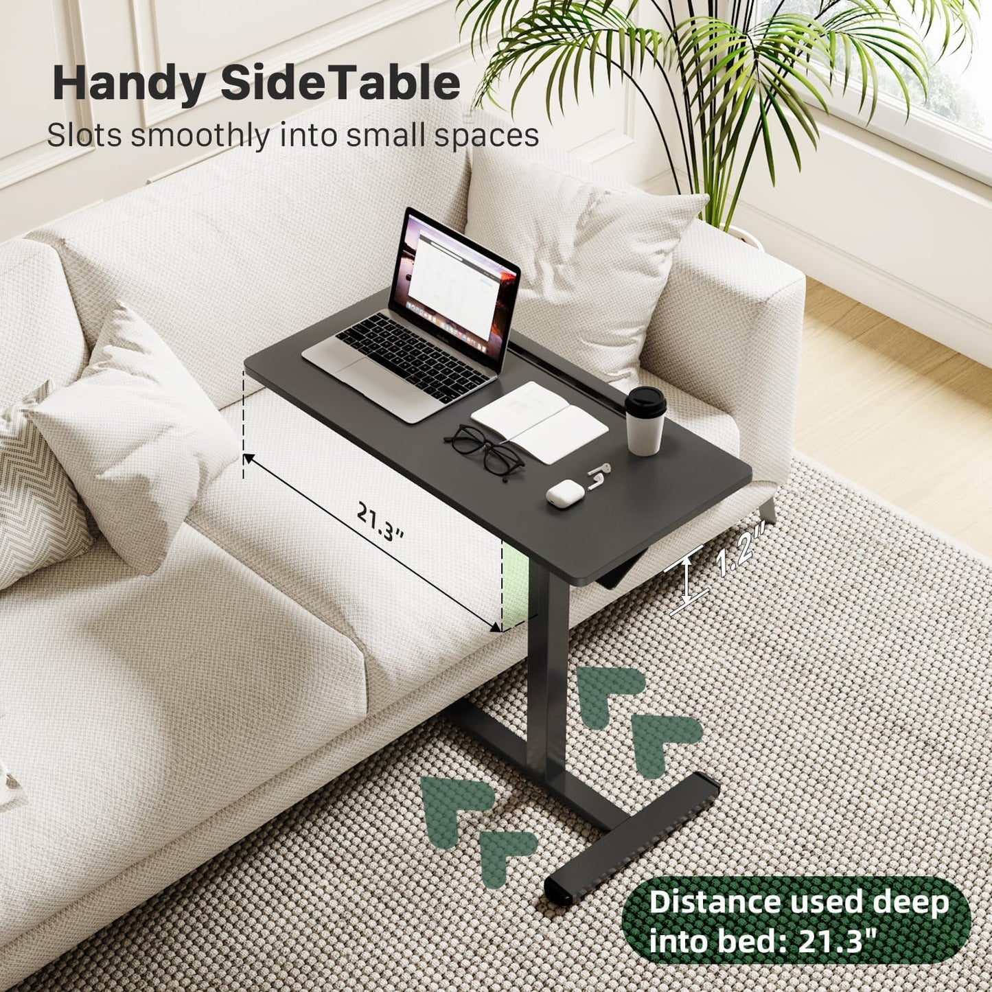 Mobile Standing Desk, Pneumatic Adjustable Rolling Desk(31.5 Inches), Portable Laptop Desk with Wheels, Overbed Bedside Table Laptop Table for Couch, Home, Office, Black