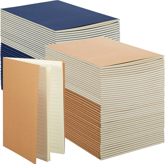 Mimorou 100 Pcs Kraft Notebook Journals 5.5 Inch x 8.3 Inch A5 Softcover Notebooks Bulk for Writing Sketch Office Notepad with 60 Pages 30 Sheets(Brown, Navy,Unlined)