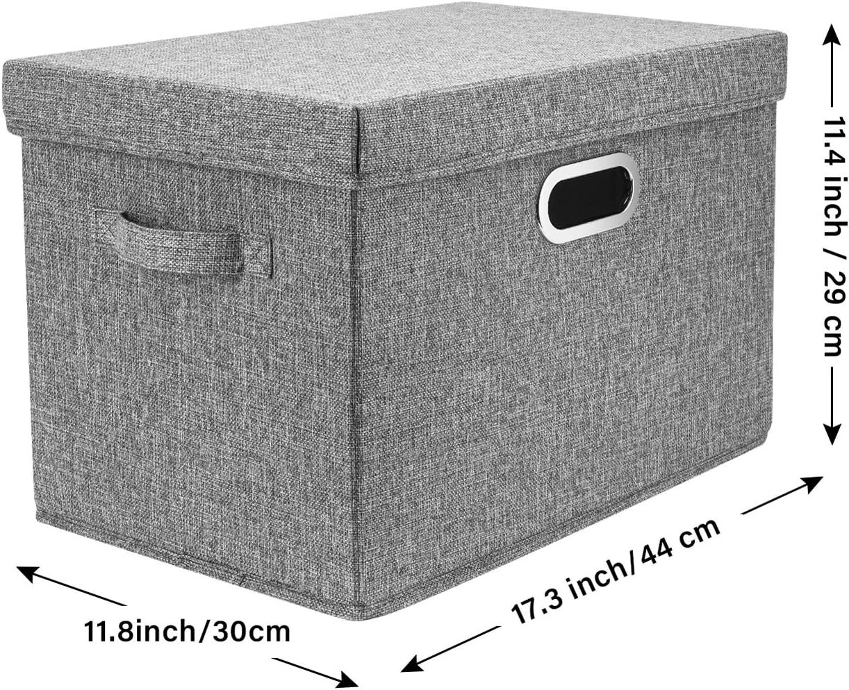 TYEERS Large Storage Bins with Lids, Collapsible, Washable, Fabric Storage Boxes for Organizing, 17.3x11.8x11.4 inches, 3 Pack, Gray