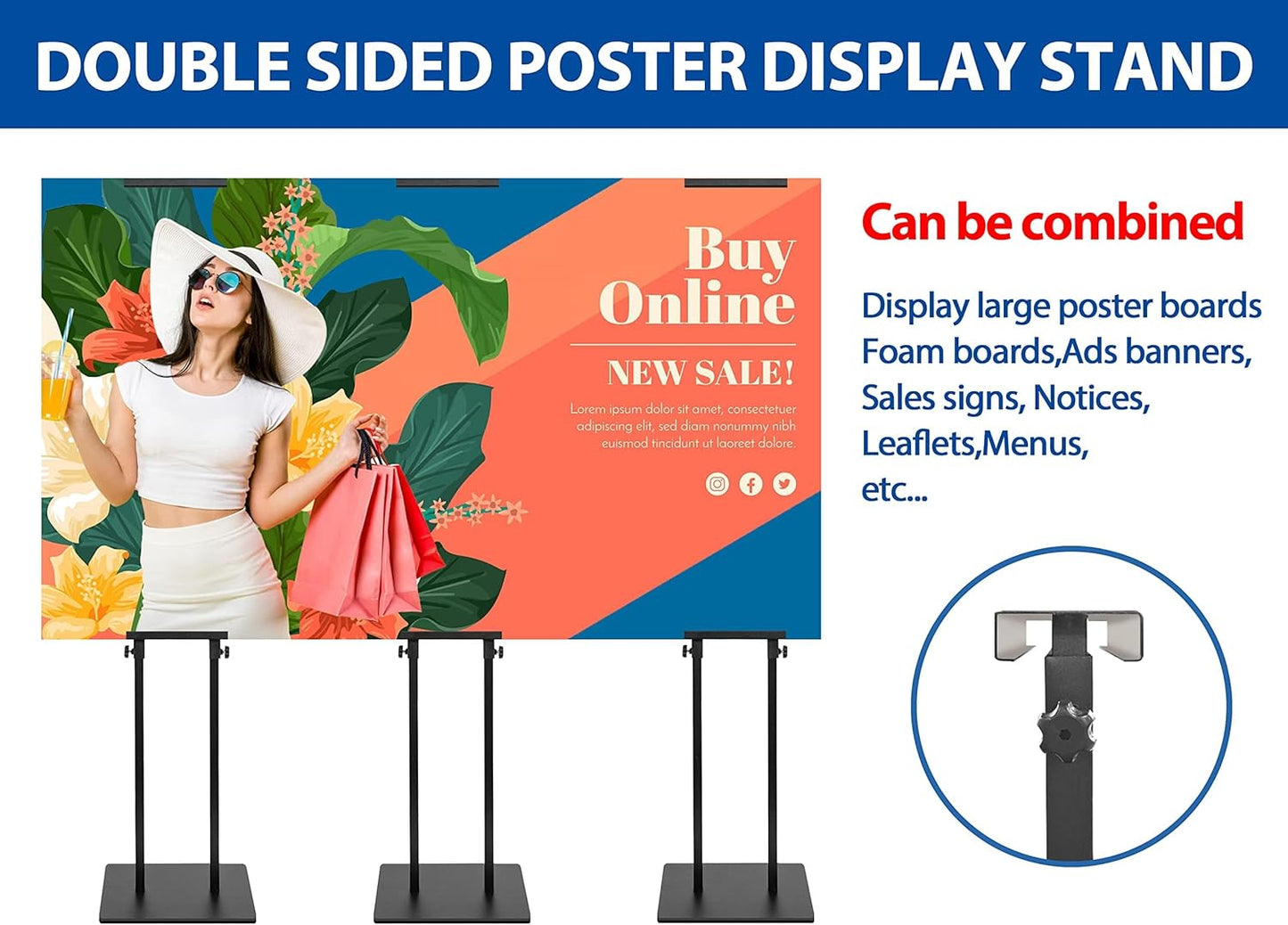 Pedestal Poster Sign Stand for Double Sided Display, Adjustable Poster Board Stand Height Up to 80", Heavy Duty Floor Standing Sign Holder for Board, Foam, Banner Display Stand, Black 1Pack