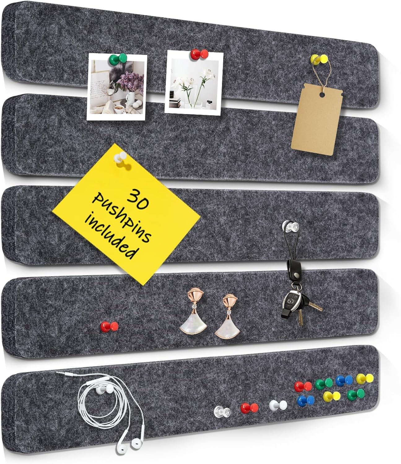 DOLLAR BOSS Bulletin Board Cork Strips for Walls-13x2 Inch, 1/2 Inch Thick, Adhesive Frameless Cork Board for Office, Home & School with 30 Push Pins, Grey