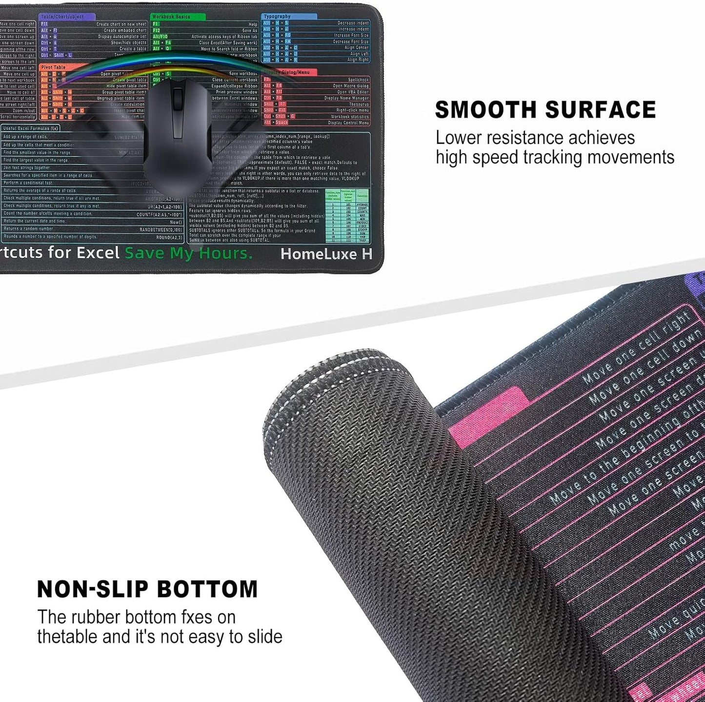 Excel Cheat Sheet Desk Pad-Large Mouse Pad for The Accountant,Office Accessories, Mat for Microsoft Office,Non-Slip Stitched Edge