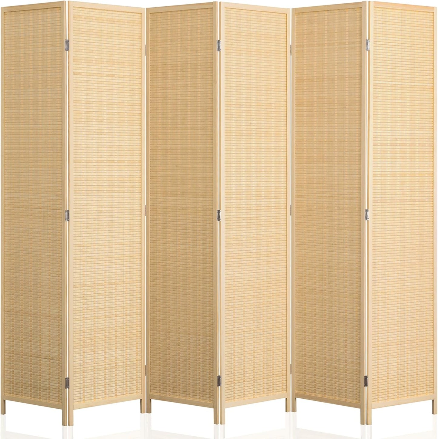 WelFurGeer 6 Panel Bamboo Room Divider, Folding Privacy Screen for Room Separation, Natural Wood Room Partitions and Dividers, Patio Privacy Panels, Decorative Wall Divider for Home, Office, Studio