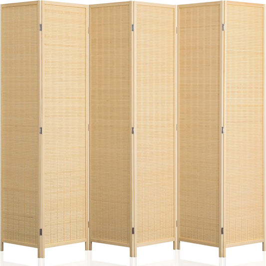 WelFurGeer 6 Panel Bamboo Room Divider, Folding Privacy Screen for Room Separation, Natural Wood Room Partitions and Dividers, Patio Privacy Panels, Decorative Wall Divider for Home, Office, Studio