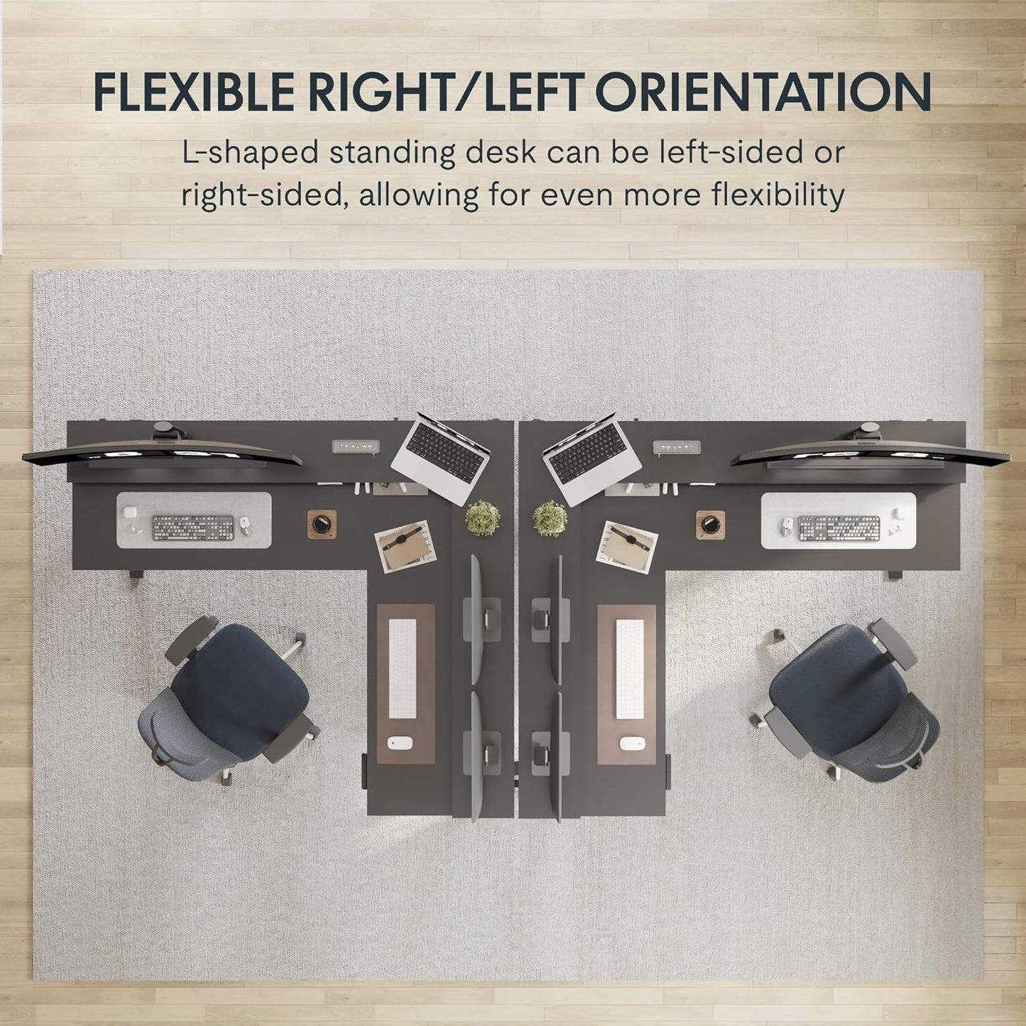 FLEXISPOT 63" L Shaped Standing Desk Electric Corner Table with Monitor Shelf, 4 Storage Drawers, Adjustable Computer Workstation for Home, Office, Game, Studio, Black Top + Black Frame