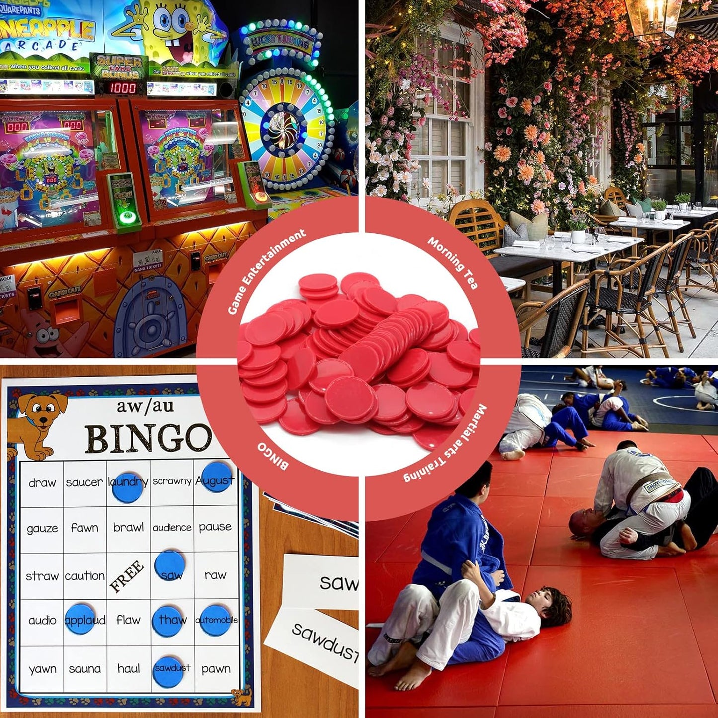 Set of 100 Opaque Plastic Learning Counters Mini Poker Chips Game Tokens with Storage Box (Red, 1 Inch)