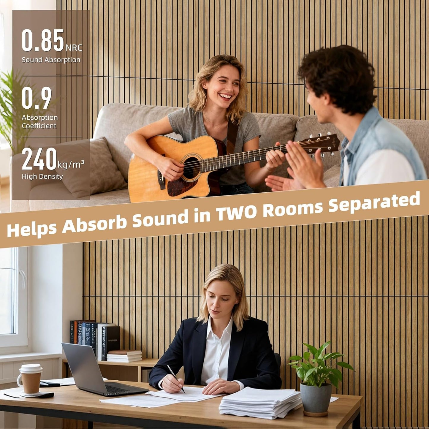 TO-TH Wood-Look Acoustic Panel, 4 Pack 47.2” x 23.6” Soundproof Wall Panels, Decorative Sound Absorbers Large Acoustic Panels for Home, Office, Basement, Teak