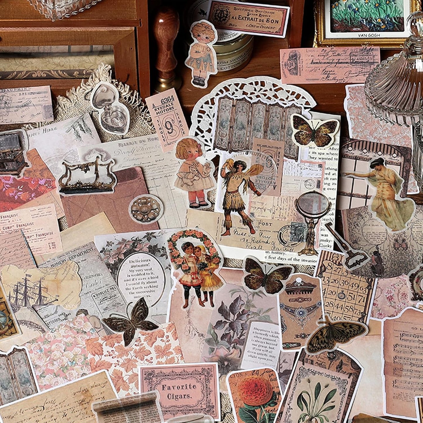 200PCS Vintage Scrapbooking Supplies Pack, Aesthetic Scrapbook Sticker Paper Art Journaling Kit for Bullet Junk Journals,Planner,Cottagecore Decor Gifts (Retro)