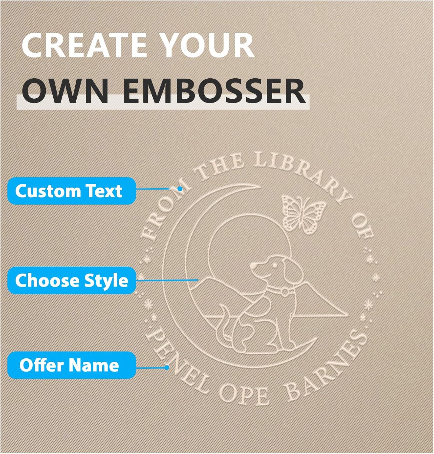 Custom Book Embosser | Personalized Book Stamp | Self Ink Rubber Stamp from The Library of | Customizable Embosser (Dog 9)