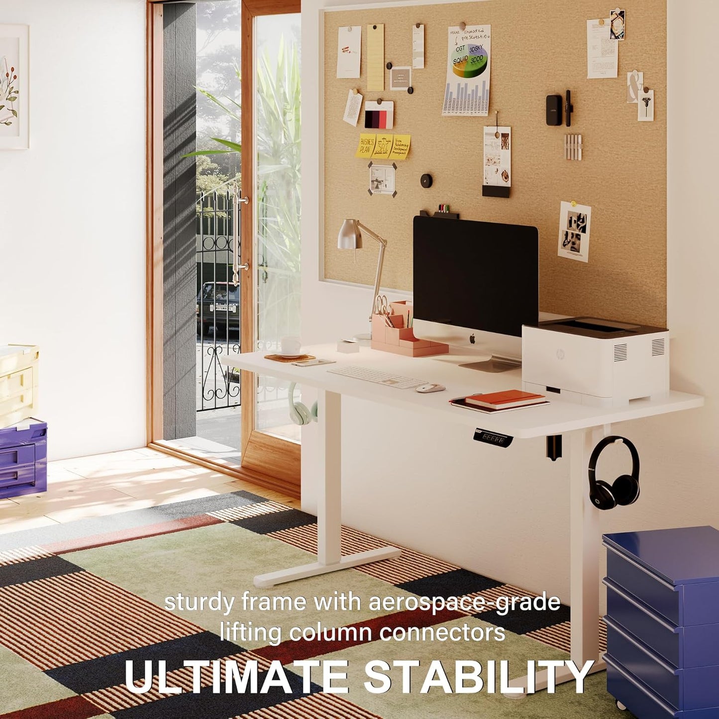 Monomi Electric Standing Desk, 47.2 Inch Height Adjustable Sit Stand Up Ergonomic Home Office Computer PC Desks, Gaming Writing Study Bedroom Rising Table, Tall Standup Workstation, White