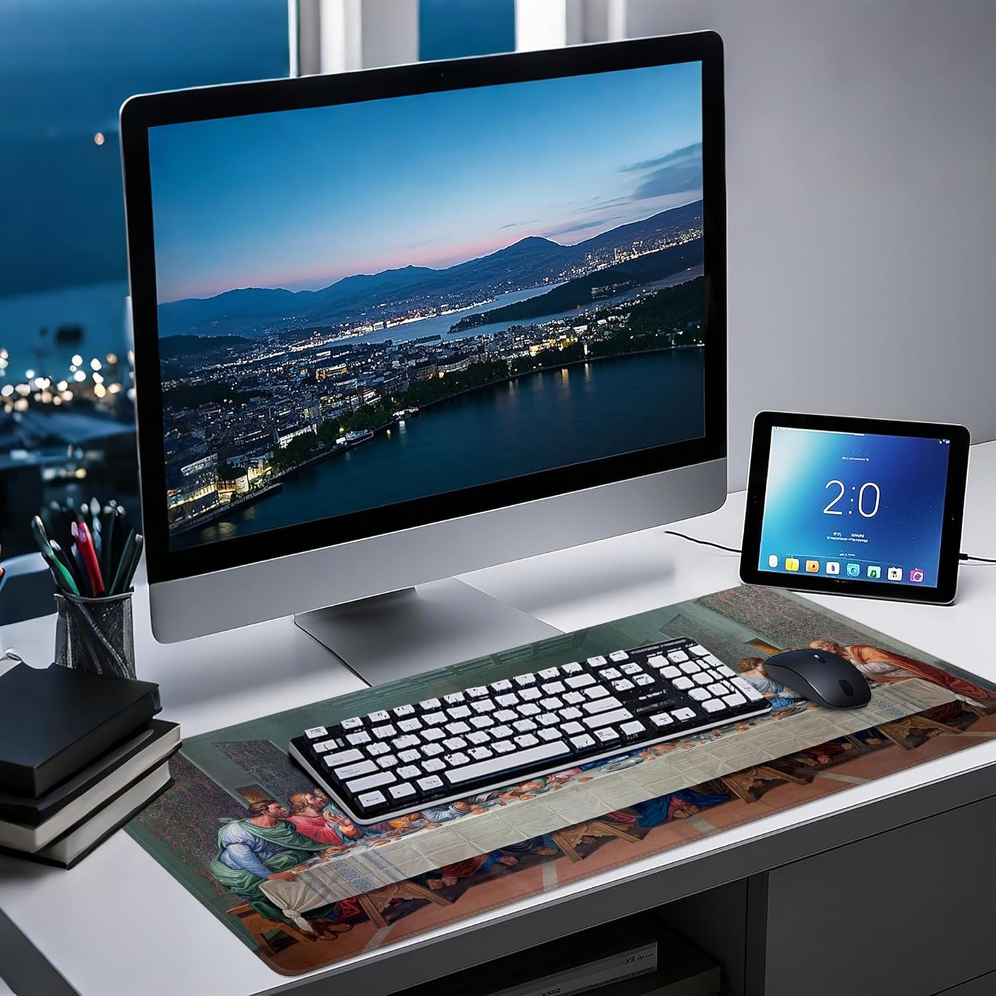 Mouse Pad with Last Supper – Religious Scenario Desk Pad – Portable Computer Mousepad – Gaming, Office, Waterproof, Non-Slip, Stitched Edges 35.5 x 15.7inches x 3mm