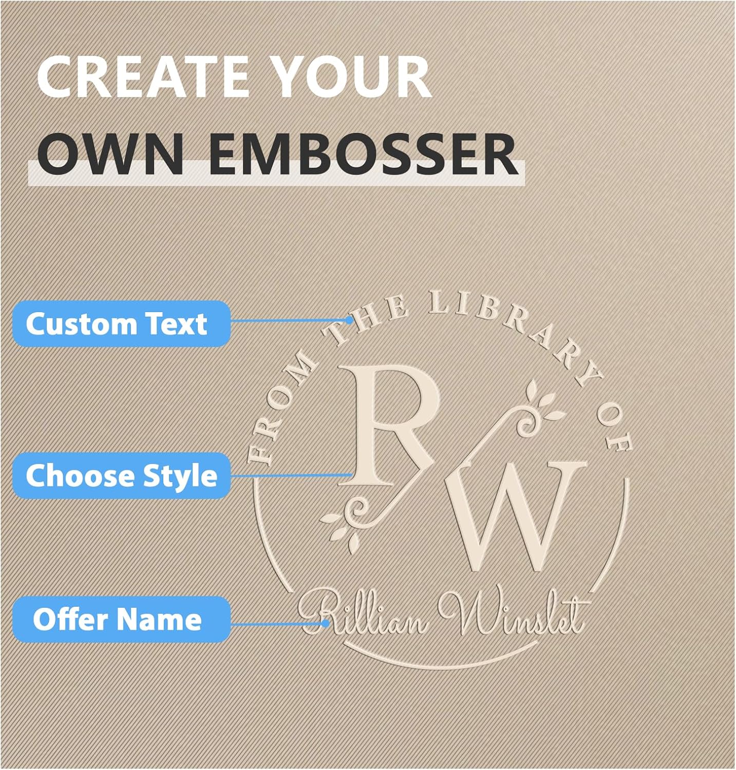 Custom Book Embosser | Personalized Book Embosser | Monogram Self-Inking Stamp | from The Library of Book Stamps(Initials 3)