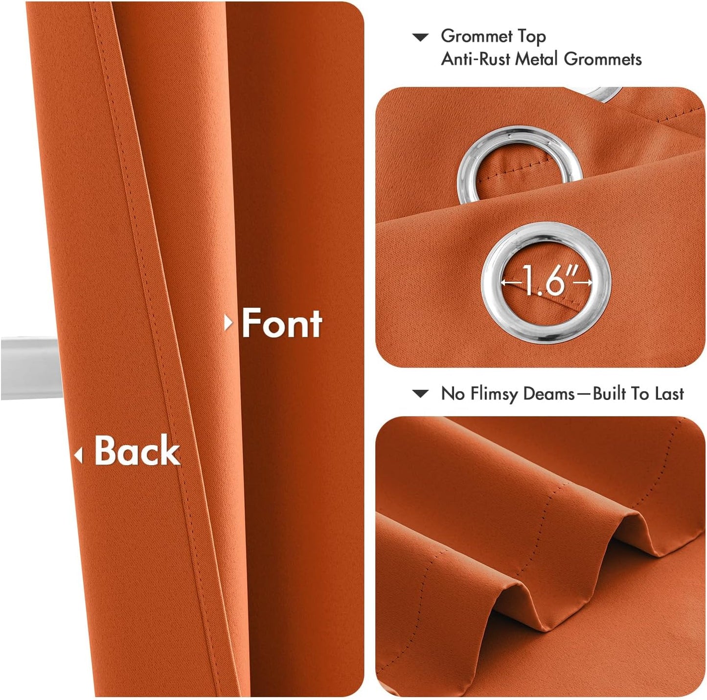 MIULEE Orange Blackout Curtains for Bedroom Living Room 96 Inches Long 2 Panels, Thermal Insulated Room Darkening Fall Drapes Solid Grommet Noise Reduction Light Blocking Window Treatments 40x96 Inch