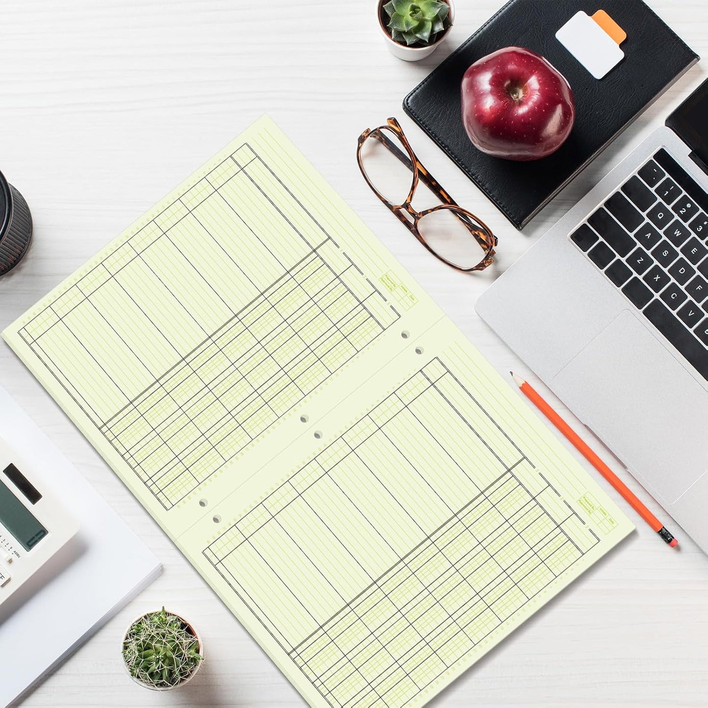 Zhanmai 5 Pack 250 Sheets Analysis Columnar Books 3 Hole Accounting Ledger Book Ledger Paper Pad Columnar Pad for Business, 50 Sheets/Pack, Single Page Format, Green(3 Columnar,8.5 x 11)