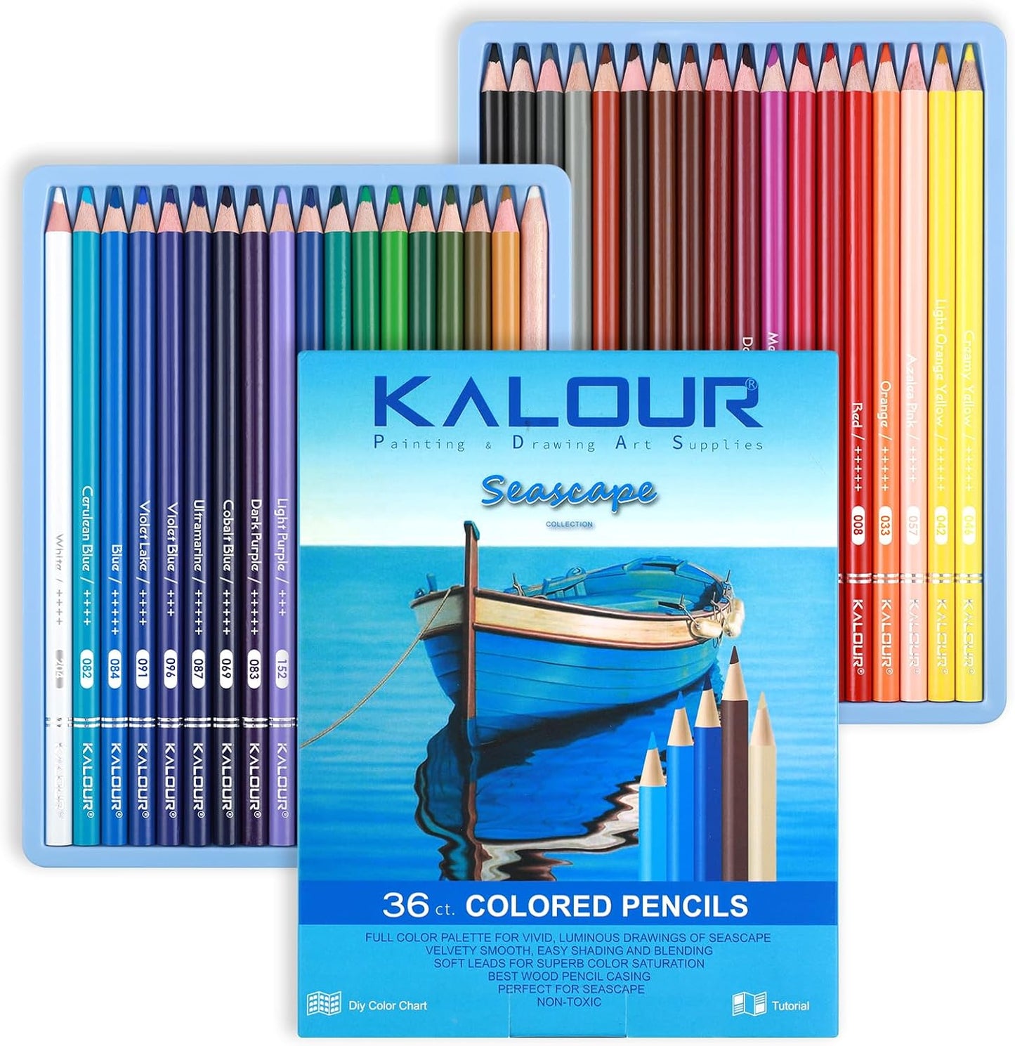 KALOUR PDAS 36-piece Blue Seascape Colored Pencil Set, Pre-sharpened Wooden Colored Pencils for Adults Artists Beginners Coloring Books Drawing & Sketching