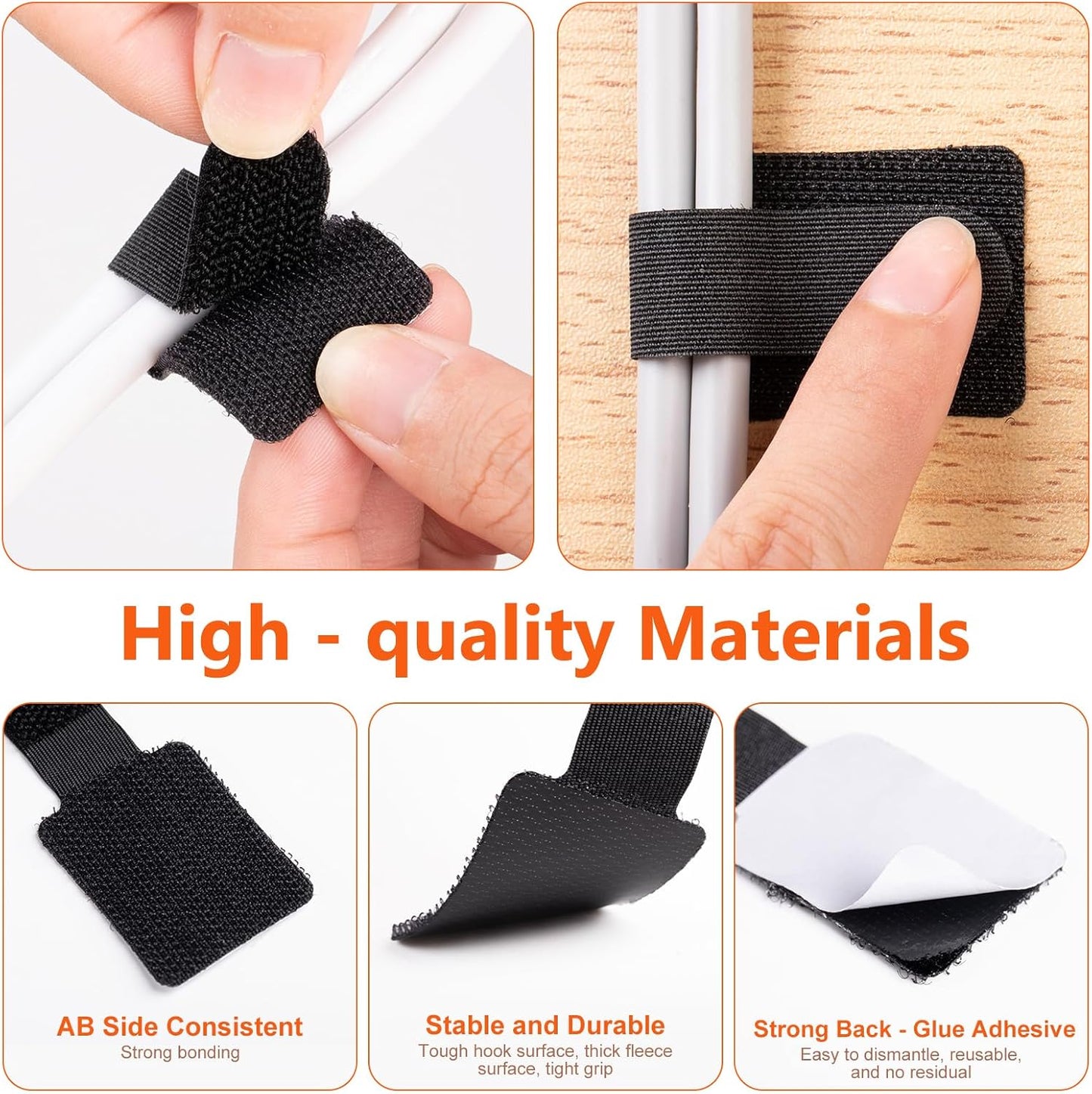 Hook and Loop Cable Ties, Adhesive Cable Clips, Cord Organizer for Appliances,Cable Ties Can Easily Organize Desktop Wires and Network Cables, Many Use in Home, Office, Garage, Outdoor, 50Pcs per Pack