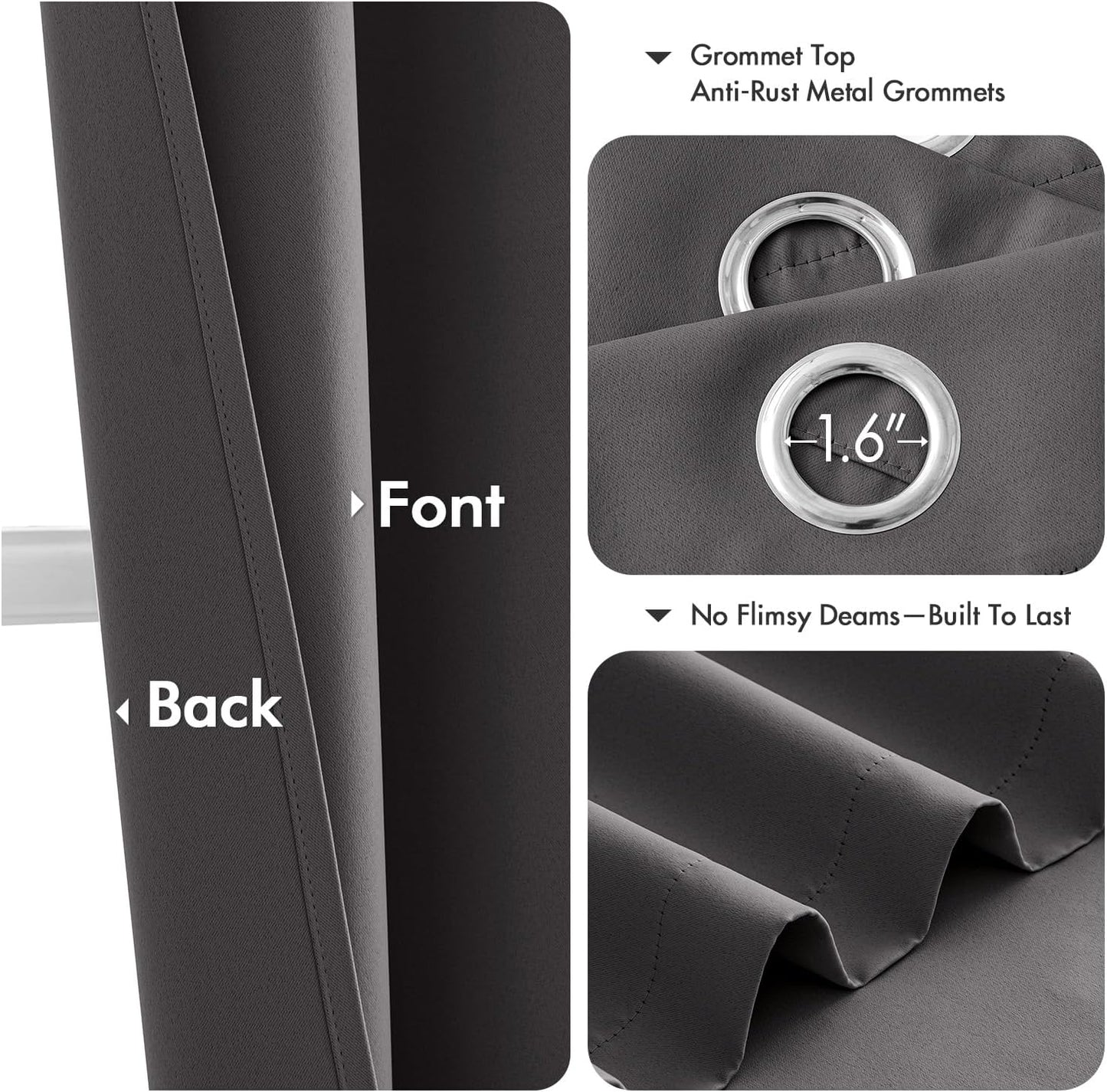 MIULEE Grey Blackout Curtains for Bedroom Living Room 96 Inches Long 2 Panels, Thermal Insulated Room Darkening Drapes Solid Grommet Top Noise Reduction Light Blocking Window Treatments 40x96 Inch