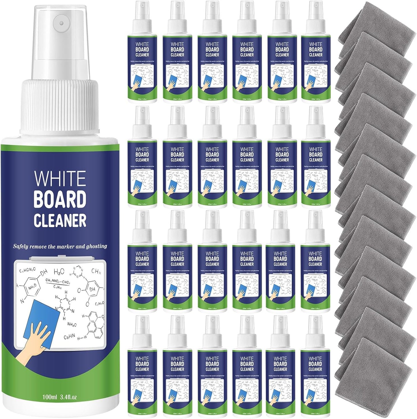 Loopeer 24 Pack Whiteboard Cleaner Spray 3. 4 oz Dry Erase Board Cleaner with Cloths Non Toxic Dry Erase Cleanning Removes Stubborn Marks from Whiteboards