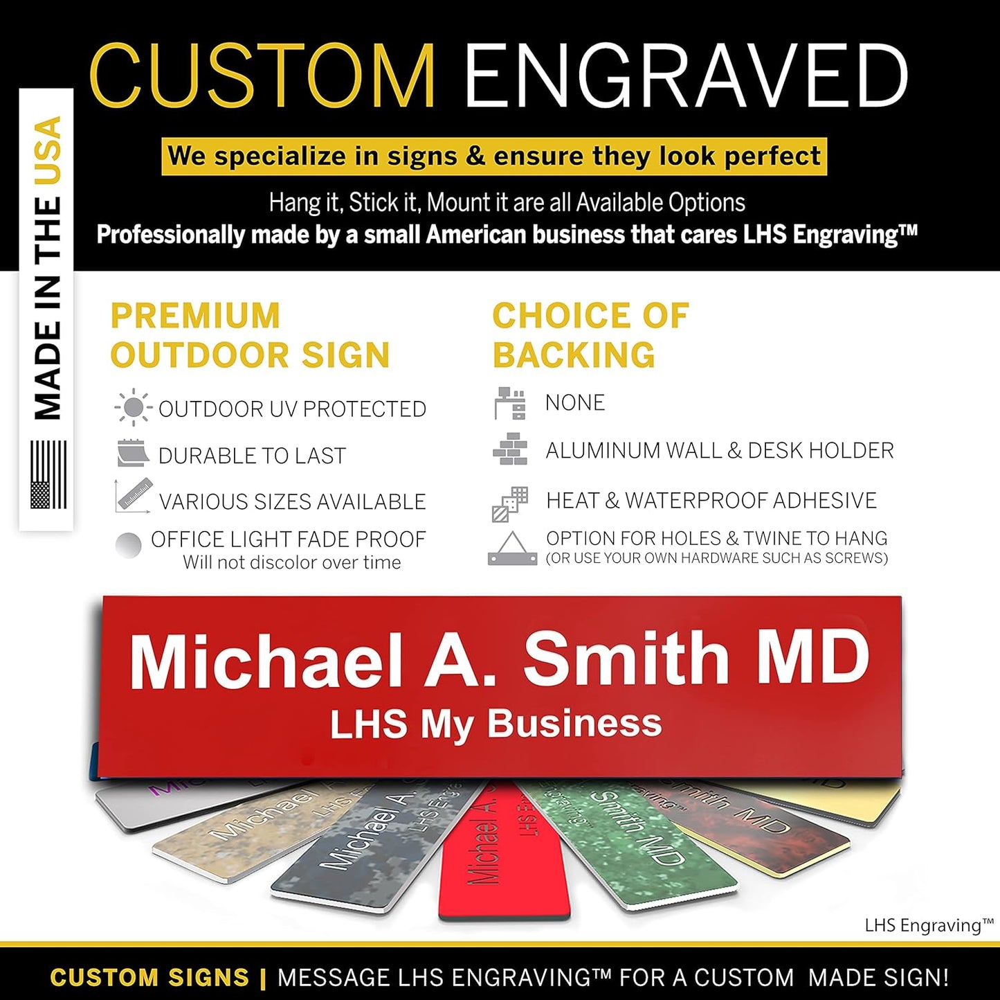 Engraved Door Signs for Office Personalized Red Plastic Door Plaque White Letters - Made in USA 2x4 B7