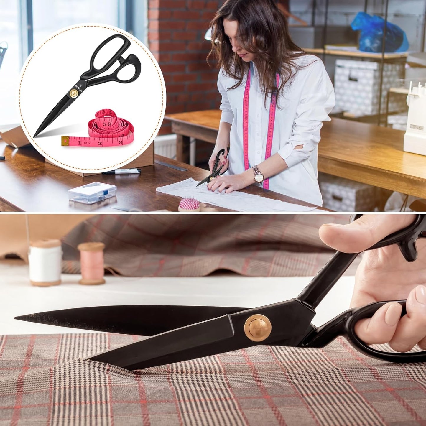 Fabric Scissors Professional, 9" Heavy Duty Sewing Scissor for Fabric Cutting, Tailor Sharp Sewing Shears for Cutting Leather craft Home Office Students Artists Dressmakers