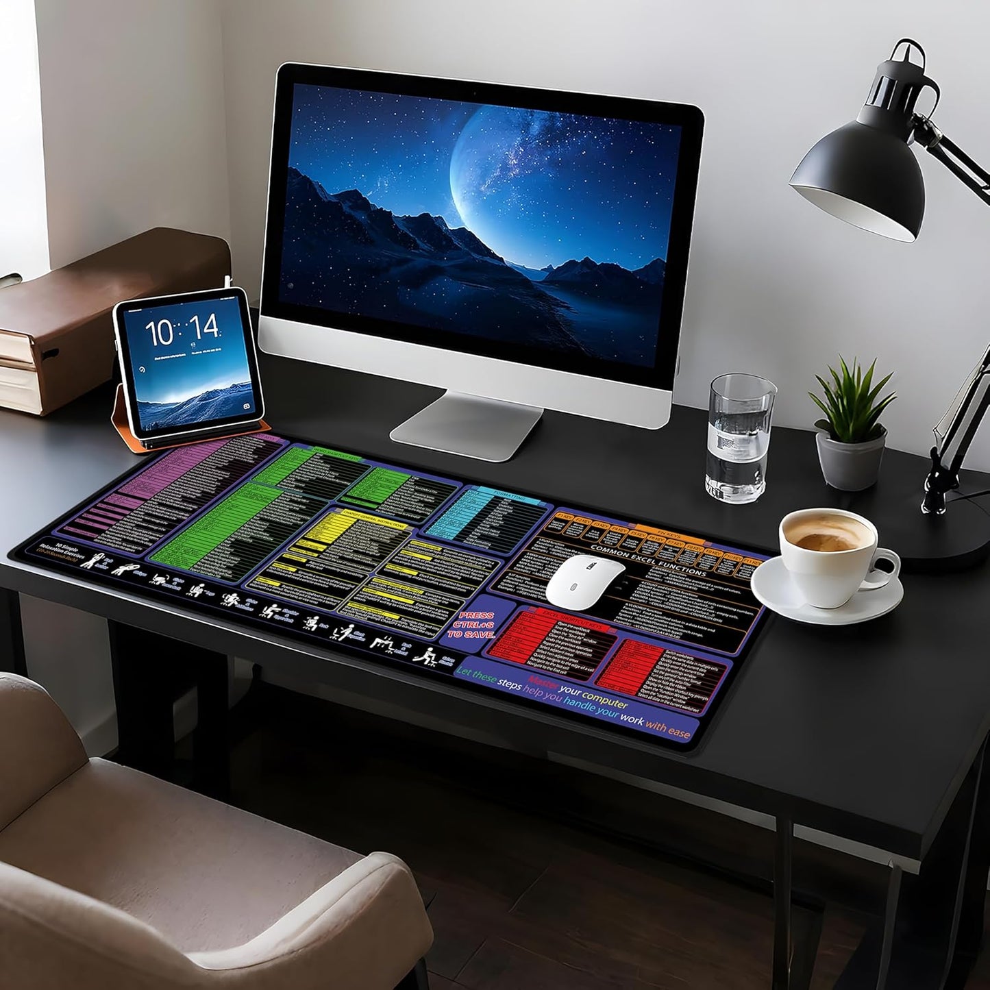 All-in-One Office & Gaming Mouse Pad: Excel/Word/Power Point Mouse pad - XL Waterproof, Non-Slip Desk Mat with Stitched Edges 35.5 x 15.7inches x 3mm